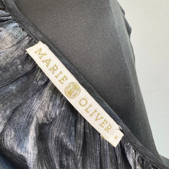 MARIE OLIVER Black Gray Pink Ombre Blouse Silk Tie Dye Split Neck Tassel Small S - Picture 6 of 7